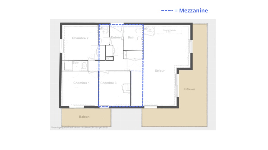 Appartement 4 chambres mezzanine avec terrasse et vue sud - Photo N°15